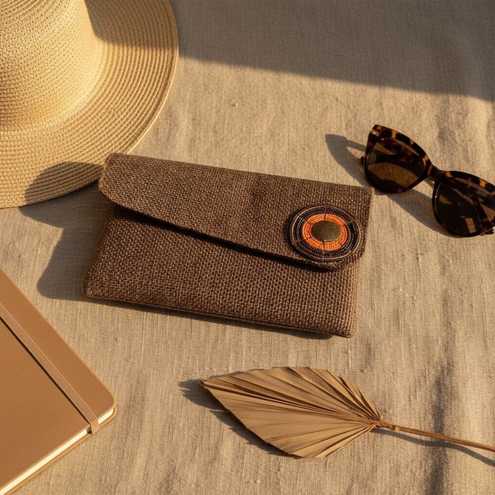 OKPTA Brown Woven Beaded Clutch Purse-Boho-Tribal-Envelope-Handbag-Festival